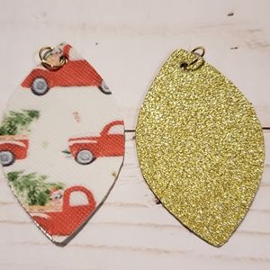 Faux leather christmas truck earrings